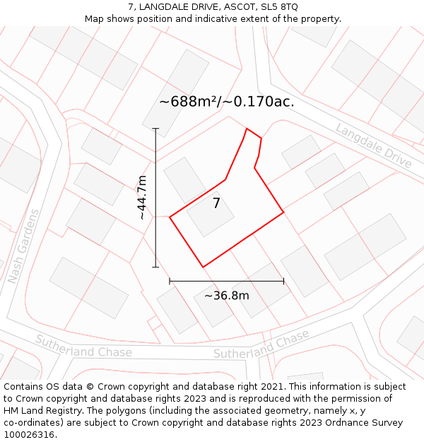 7, LANGDALE DRIVE, ASCOT, SL5 8TQ: Plot and title map