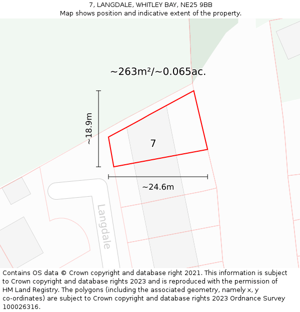 7, LANGDALE, WHITLEY BAY, NE25 9BB: Plot and title map