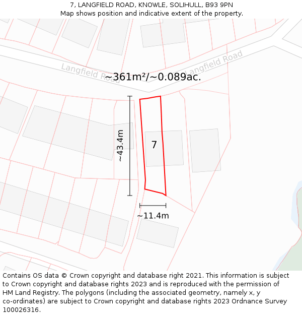 7, LANGFIELD ROAD, KNOWLE, SOLIHULL, B93 9PN: Plot and title map