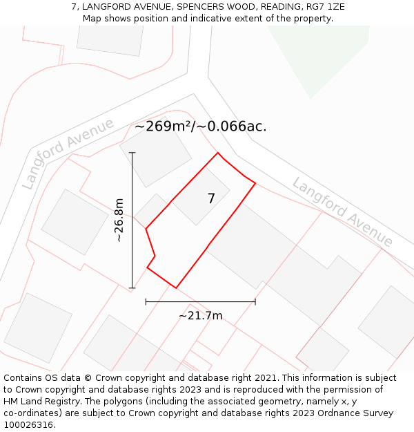 7, LANGFORD AVENUE, SPENCERS WOOD, READING, RG7 1ZE: Plot and title map