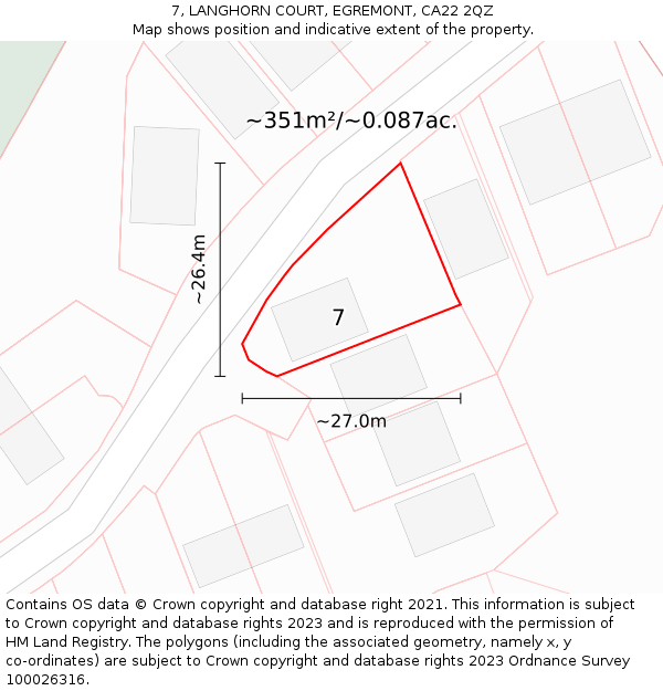 7, LANGHORN COURT, EGREMONT, CA22 2QZ: Plot and title map