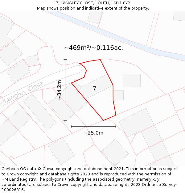 7, LANGLEY CLOSE, LOUTH, LN11 8YP: Plot and title map