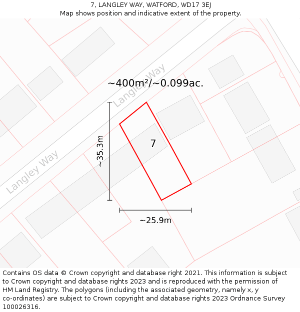7, LANGLEY WAY, WATFORD, WD17 3EJ: Plot and title map