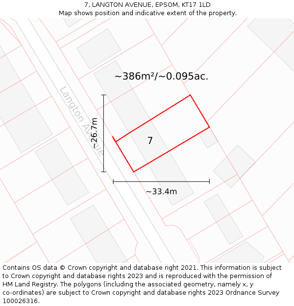 7, LANGTON AVENUE, EPSOM, KT17 1LD: Plot and title map