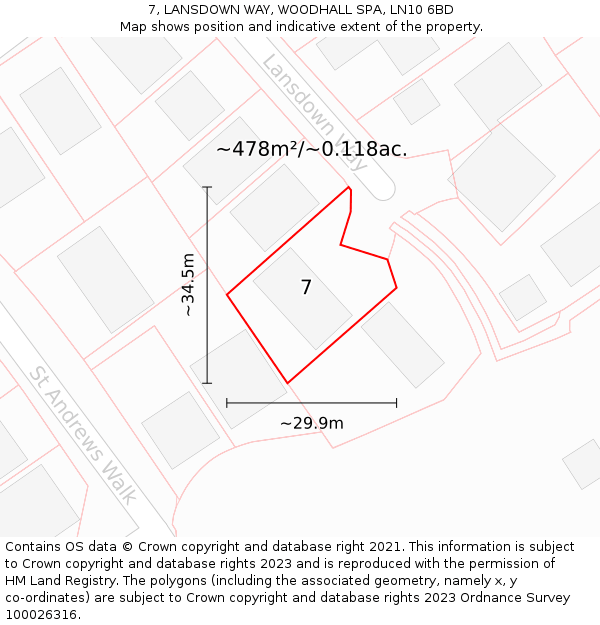 7, LANSDOWN WAY, WOODHALL SPA, LN10 6BD: Plot and title map