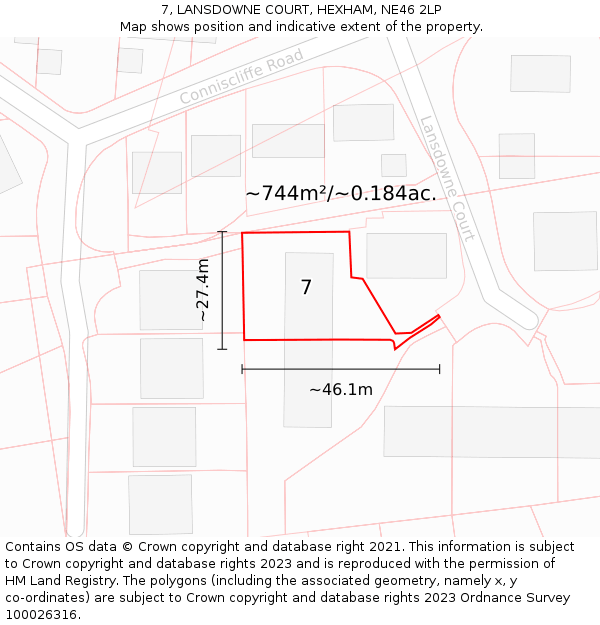 7, LANSDOWNE COURT, HEXHAM, NE46 2LP: Plot and title map