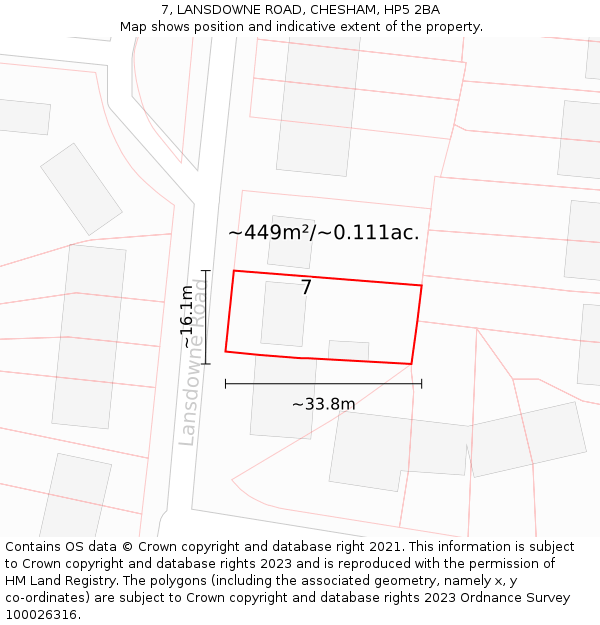 7, LANSDOWNE ROAD, CHESHAM, HP5 2BA: Plot and title map