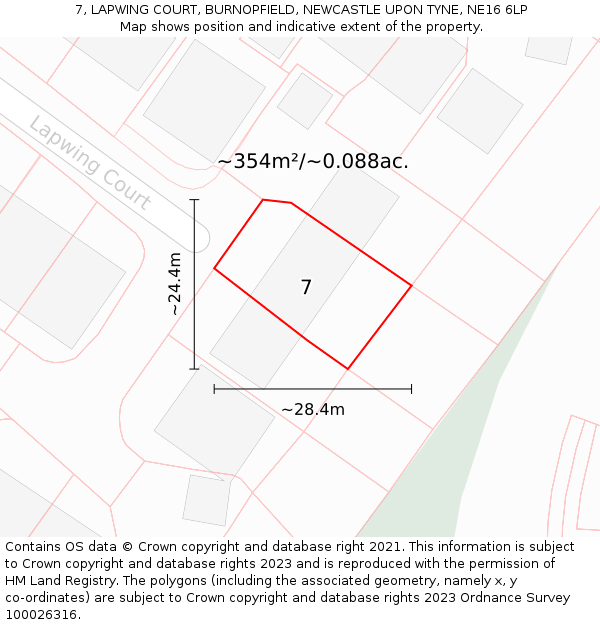 7, LAPWING COURT, BURNOPFIELD, NEWCASTLE UPON TYNE, NE16 6LP: Plot and title map