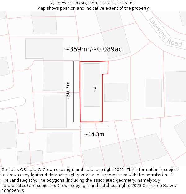 7, LAPWING ROAD, HARTLEPOOL, TS26 0ST: Plot and title map