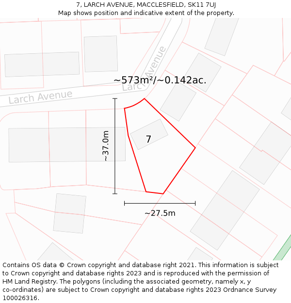 7, LARCH AVENUE, MACCLESFIELD, SK11 7UJ: Plot and title map