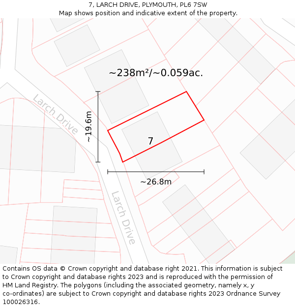 7, LARCH DRIVE, PLYMOUTH, PL6 7SW: Plot and title map