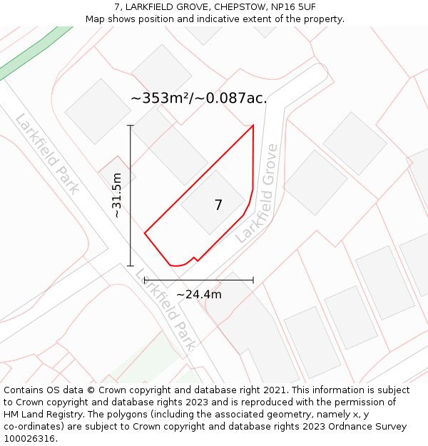 7, LARKFIELD GROVE, CHEPSTOW, NP16 5UF: Plot and title map