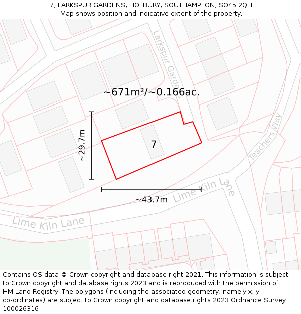 7, LARKSPUR GARDENS, HOLBURY, SOUTHAMPTON, SO45 2QH: Plot and title map