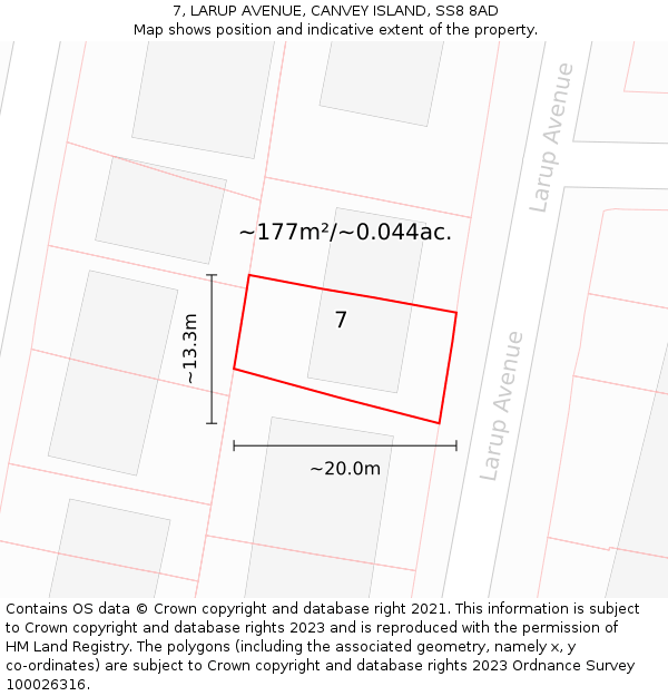 7, LARUP AVENUE, CANVEY ISLAND, SS8 8AD: Plot and title map