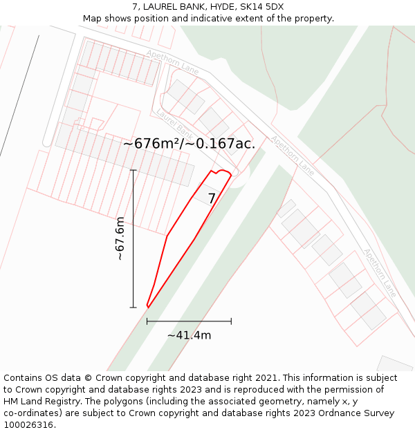 7, LAUREL BANK, HYDE, SK14 5DX: Plot and title map