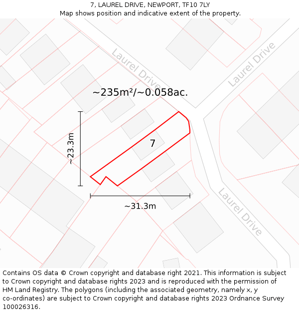 7, LAUREL DRIVE, NEWPORT, TF10 7LY: Plot and title map