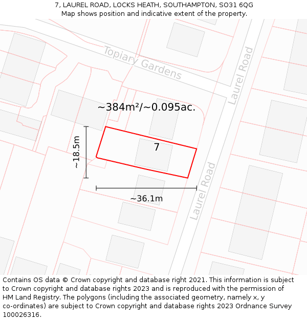 7, LAUREL ROAD, LOCKS HEATH, SOUTHAMPTON, SO31 6QG: Plot and title map