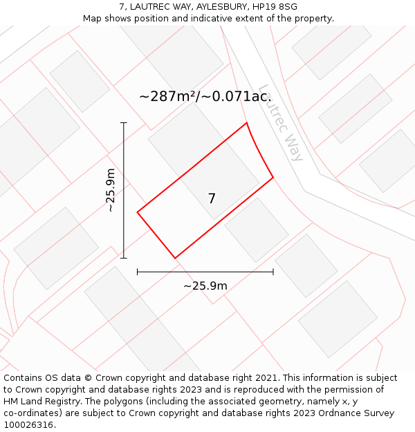 7, LAUTREC WAY, AYLESBURY, HP19 8SG: Plot and title map