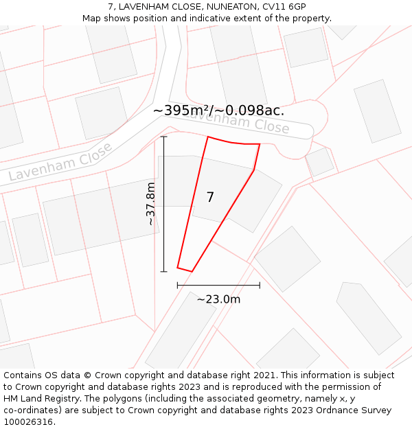 7, LAVENHAM CLOSE, NUNEATON, CV11 6GP: Plot and title map