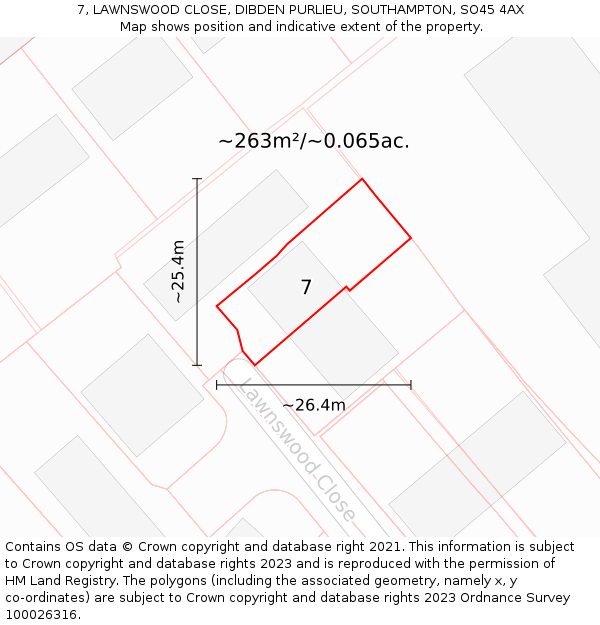 7, LAWNSWOOD CLOSE, DIBDEN PURLIEU, SOUTHAMPTON, SO45 4AX: Plot and title map