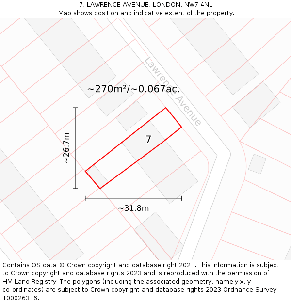 7, LAWRENCE AVENUE, LONDON, NW7 4NL: Plot and title map