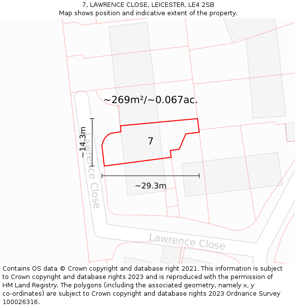 7, LAWRENCE CLOSE, LEICESTER, LE4 2SB: Plot and title map