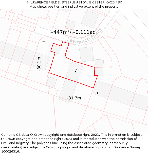 7, LAWRENCE FIELDS, STEEPLE ASTON, BICESTER, OX25 4SX: Plot and title map