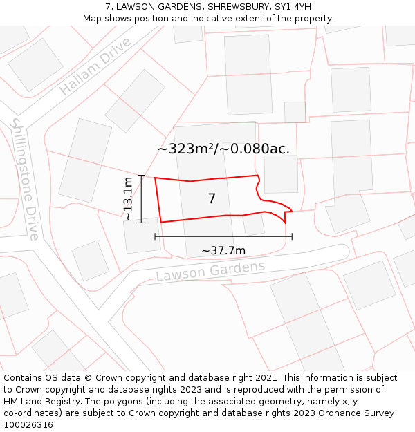 7, LAWSON GARDENS, SHREWSBURY, SY1 4YH: Plot and title map