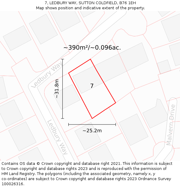 7, LEDBURY WAY, SUTTON COLDFIELD, B76 1EH: Plot and title map