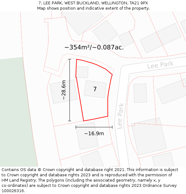 7, LEE PARK, WEST BUCKLAND, WELLINGTON, TA21 9PX: Plot and title map