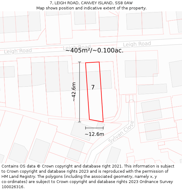 7, LEIGH ROAD, CANVEY ISLAND, SS8 0AW: Plot and title map