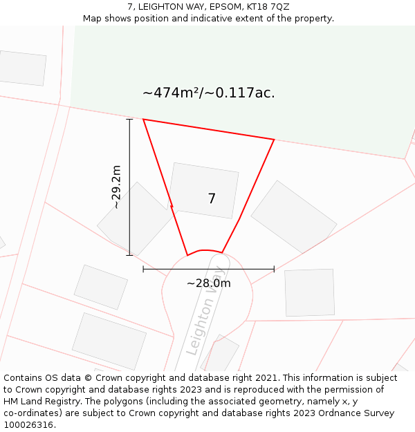 7, LEIGHTON WAY, EPSOM, KT18 7QZ: Plot and title map