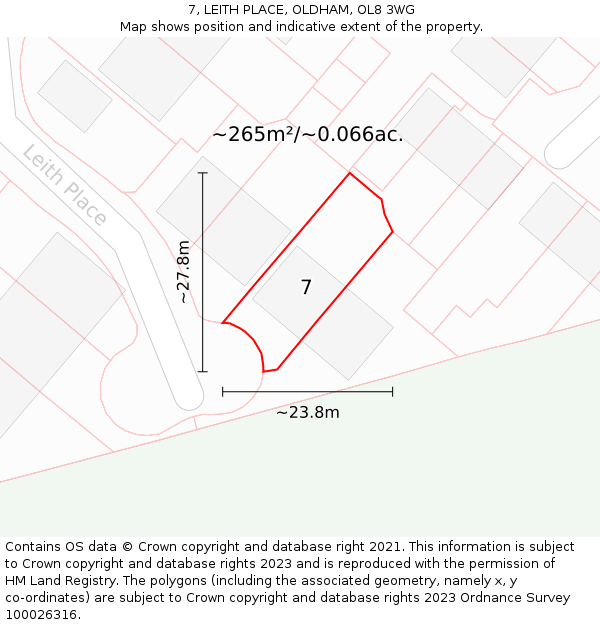 7, LEITH PLACE, OLDHAM, OL8 3WG: Plot and title map