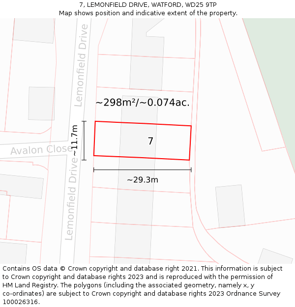 7, LEMONFIELD DRIVE, WATFORD, WD25 9TP: Plot and title map