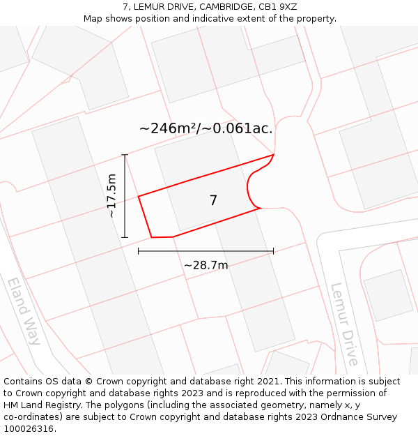 7, LEMUR DRIVE, CAMBRIDGE, CB1 9XZ: Plot and title map