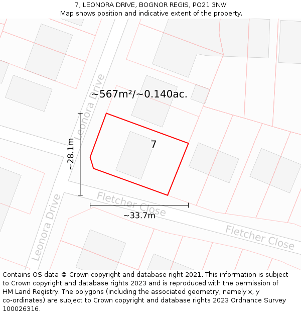 7, LEONORA DRIVE, BOGNOR REGIS, PO21 3NW: Plot and title map