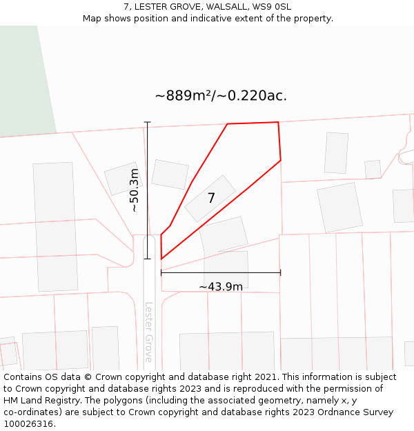 7, LESTER GROVE, WALSALL, WS9 0SL: Plot and title map