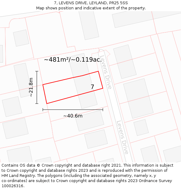 7, LEVENS DRIVE, LEYLAND, PR25 5SS: Plot and title map