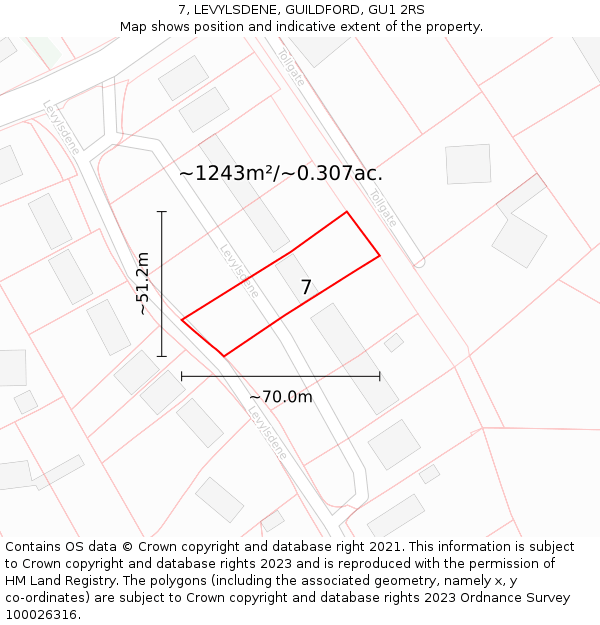 7, LEVYLSDENE, GUILDFORD, GU1 2RS: Plot and title map