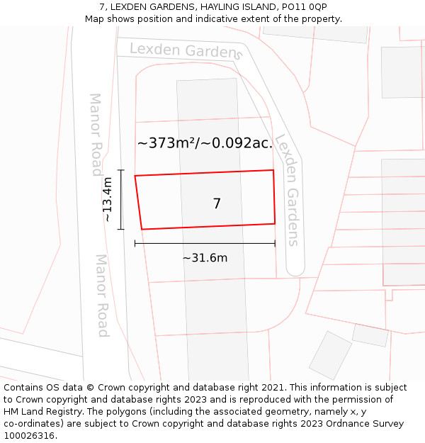 7, LEXDEN GARDENS, HAYLING ISLAND, PO11 0QP: Plot and title map