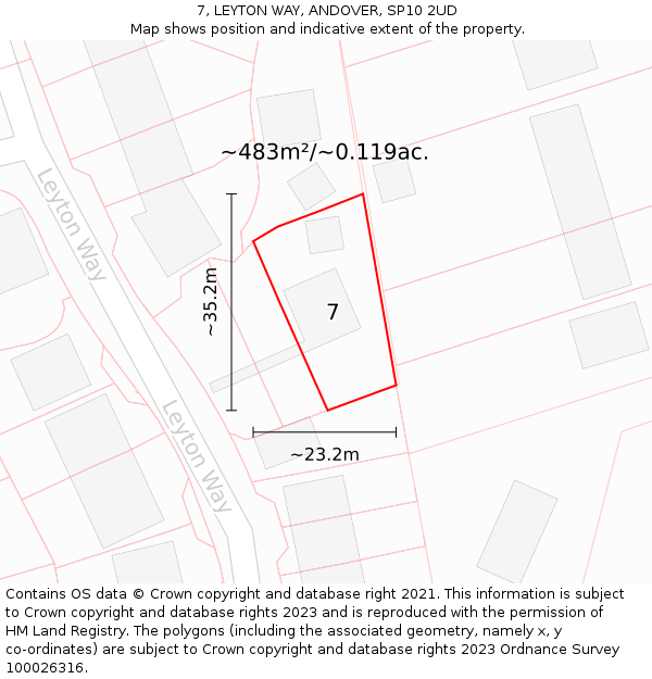 7, LEYTON WAY, ANDOVER, SP10 2UD: Plot and title map