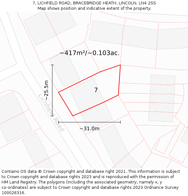 7, LICHFIELD ROAD, BRACEBRIDGE HEATH, LINCOLN, LN4 2SS: Plot and title map