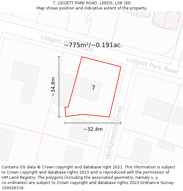 7, LIDGETT PARK ROAD, LEEDS, LS8 1EE: Plot and title map