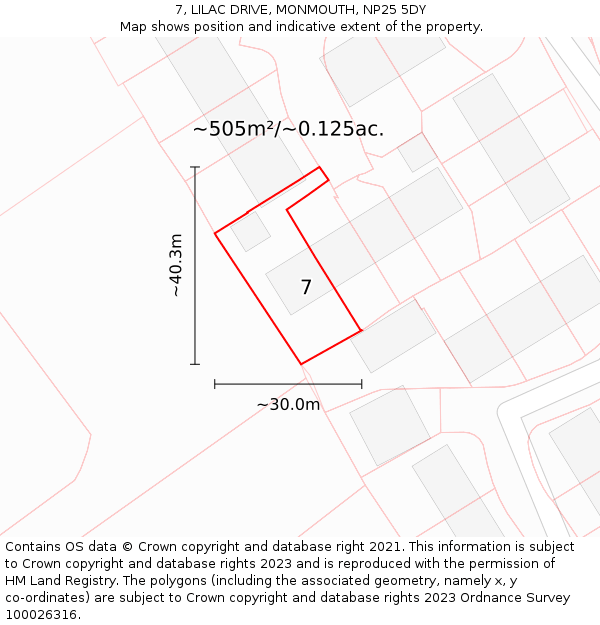 7, LILAC DRIVE, MONMOUTH, NP25 5DY: Plot and title map