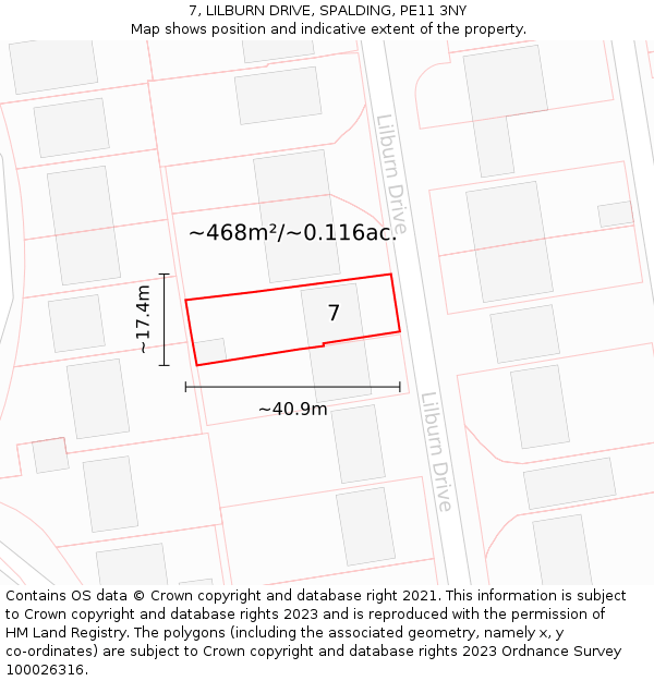 7, LILBURN DRIVE, SPALDING, PE11 3NY: Plot and title map