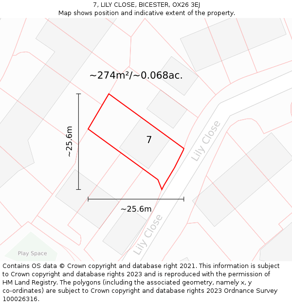 7, LILY CLOSE, BICESTER, OX26 3EJ: Plot and title map