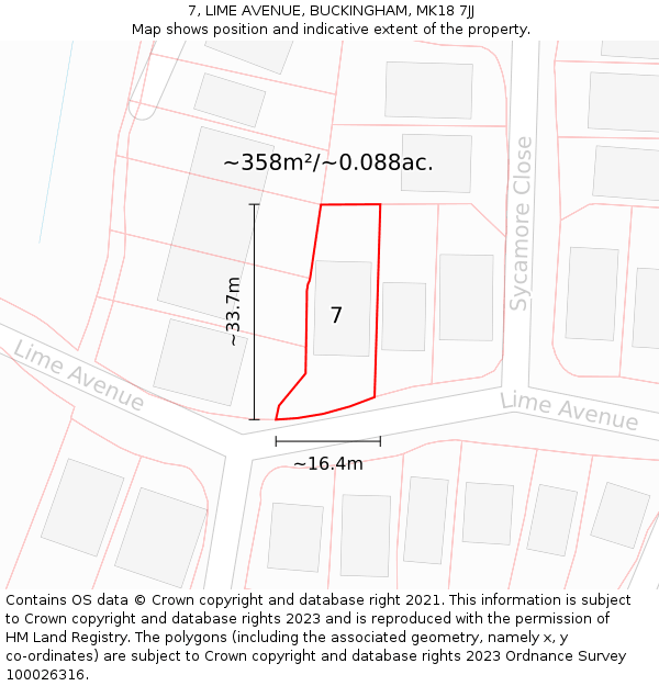 7, LIME AVENUE, BUCKINGHAM, MK18 7JJ: Plot and title map