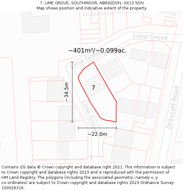 7, LIME GROVE, SOUTHMOOR, ABINGDON, OX13 5DN: Plot and title map