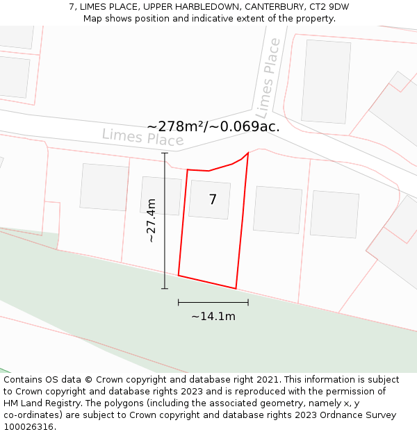 7, LIMES PLACE, UPPER HARBLEDOWN, CANTERBURY, CT2 9DW: Plot and title map