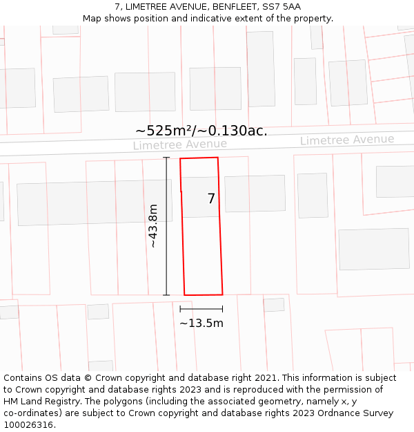 7, LIMETREE AVENUE, BENFLEET, SS7 5AA: Plot and title map